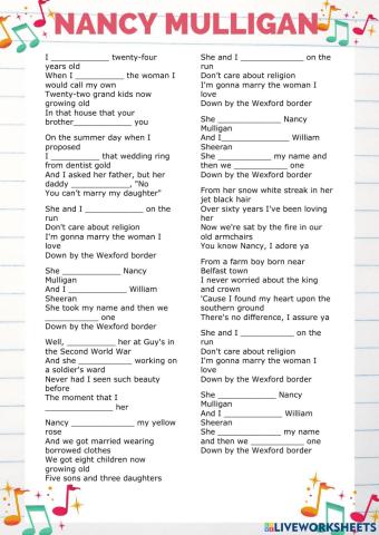 Nancy Mulligan -Edd Sheeran Irregular verbs