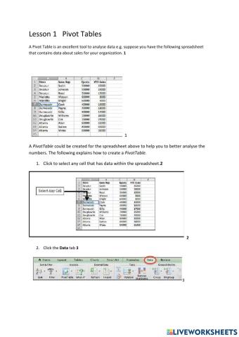 Lesson 1 Pivot Tables