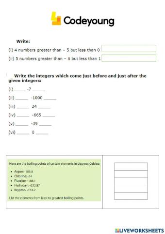 Comparison and Ordering of Integers Application