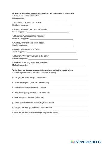 Reported Speech Suggestions & Questions