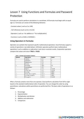 Lesson 7   Using Functions and Formulas