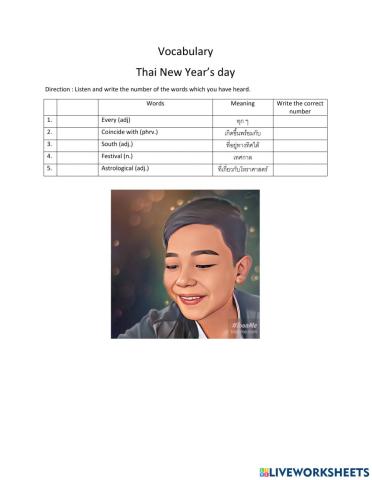 Vocabulary (Thai New Year's Day