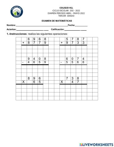 Examen de matematicas mayo