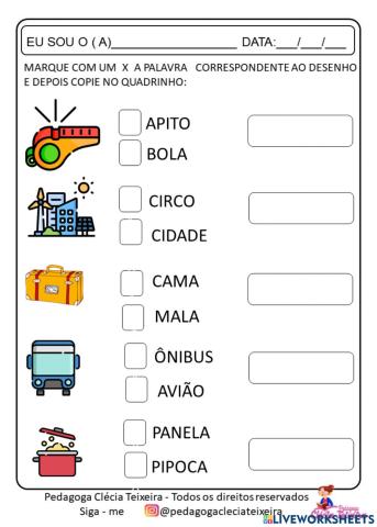 Marque x e escreva - nível 1