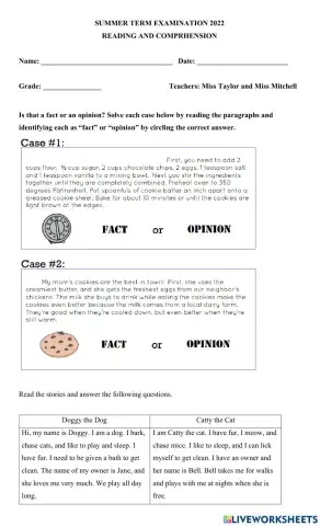 Reading and Comprehension Assessment
