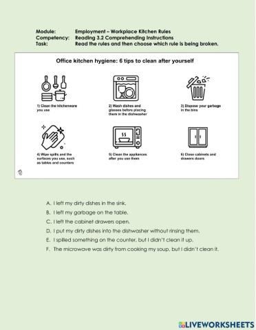 Reading CLB 3.2 Comprehending Instructions - Understand Workplace Kitchen Instructions -1