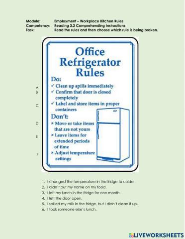Reading CLB 3.2 Comprehending Instructions - Understand Workplace Kitchen Instructions -2