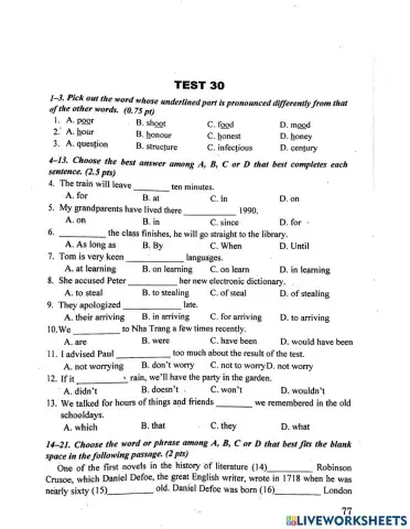 Bộ đề 10 -Lưu Hoằng Trí- Test 30