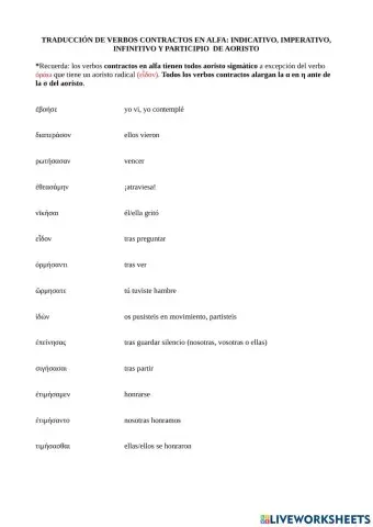 Traducción de aoristos de verbos contractos en alfa