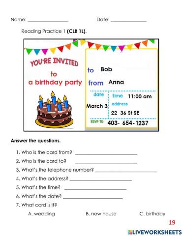 Reading a Party Invitation 2