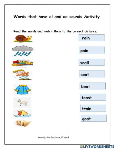 Words that have ai and oa sounds
