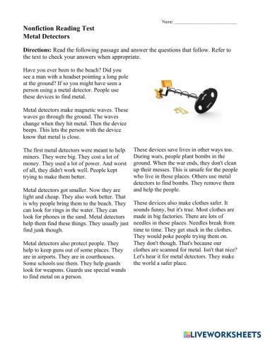 Nonfiction Reading Test Metal Detectors