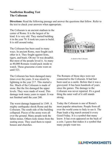 Nonfiction Reading Test The Coliseum
