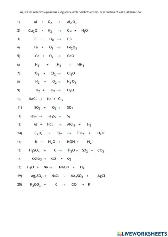 Ajustar 20 reaccions químiques