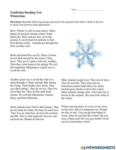 Nonfiction Reading Test Wintertime