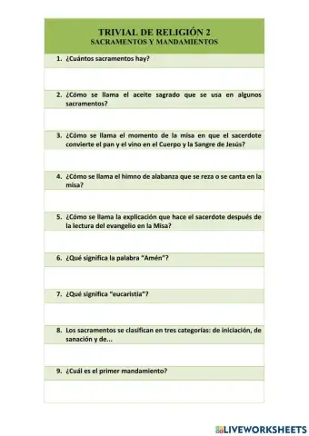 Trivial de Religión 2: Sacramentos y Mandamientos