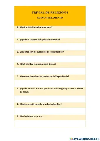 Trivial de Religión 6: Nuevo Testamento