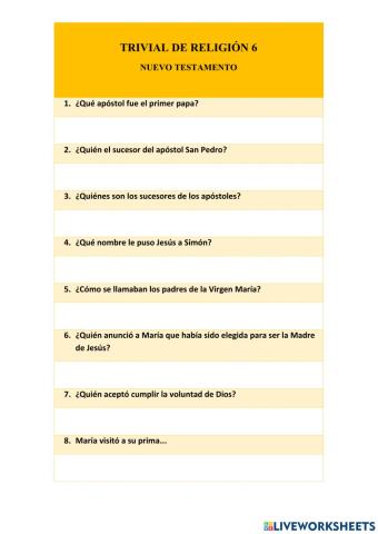 Trivial de Religión 6: Nuevo Testamento