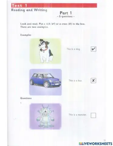 Starters - Test 1 - Book 2 - Reading+Writing