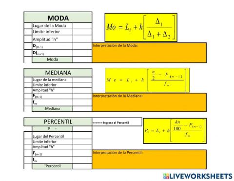 Datos Agrupados en intervalos Moda Mediana Percentil 1