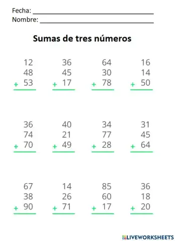 Sumas de tres números 