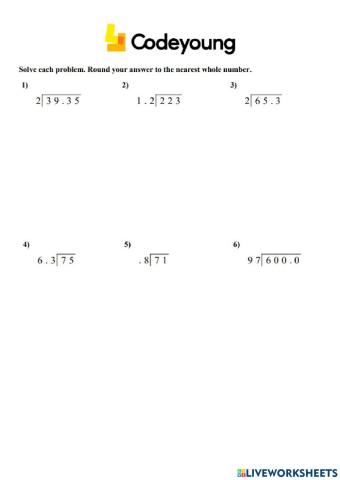 Division of Decimals Concept CW