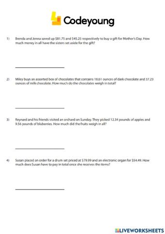 Addition and Subtraction of Decimals Application