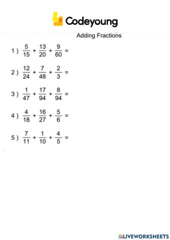 Addition and Subtraction of Fractions Concept CW