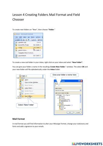 Lesson 4 Creating Folders. Mail Format and Field Chooser