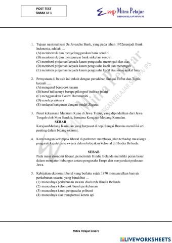 Post Test SIMAK UI Sejarah 1
