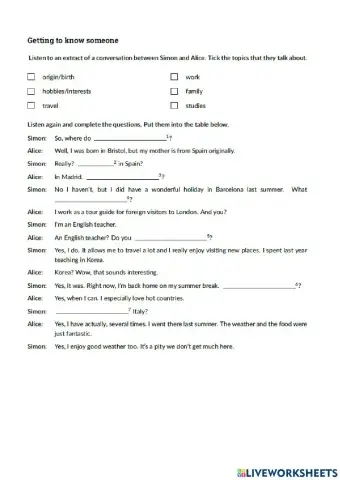 Getting to Know Someone