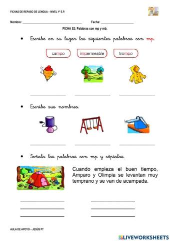 Ficha Lengua 52-1EP-Palabras con mp y mb
