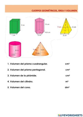 Volumen prismas, pirámides, conos y cilindros.
