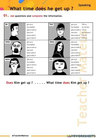 PRESENT SIMPLE - What time does he get up ? - Speaking