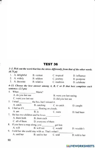Bộ đề 10 -Lưu Hoằng Trí- Test 36