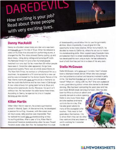 Reading Part 7: Exciting jobs