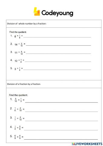 Division of Fractions Concept HW
