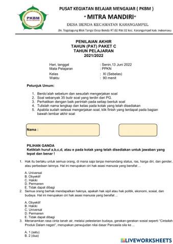 Soal PAT PPKN Kelas 11