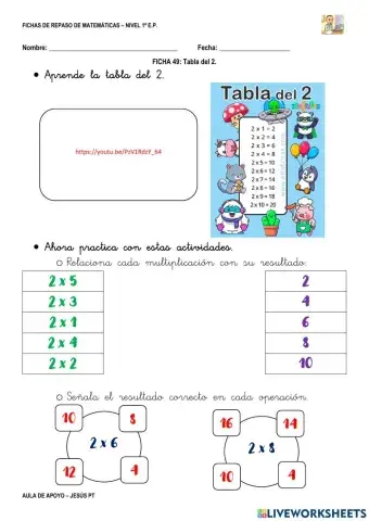 Ficha Matemáticas 49-1EP-Multiplicar por 2