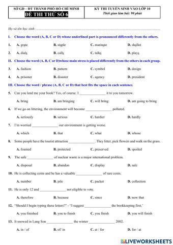 Đề 6- TS 10 tphcm 2022