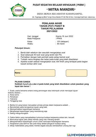 Soal PAT PPKN Kelas 8