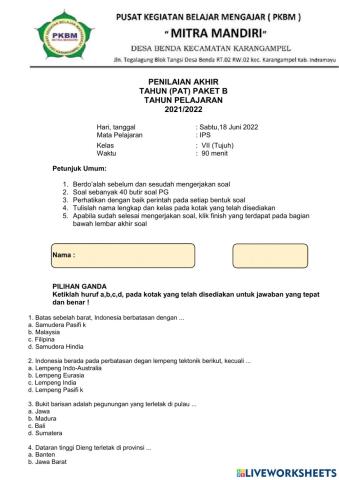 Soal PAT IPS Kelas 7