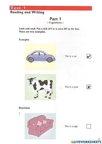Starters - Test 1 - Book 6 - Reading and Writing