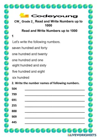 Read and Write Numbers up to 1000
