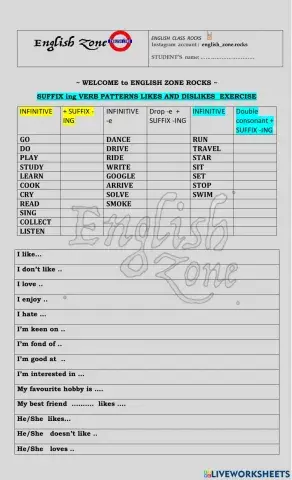 Suffix ing  likes and dislikes