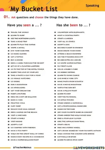 PRESENT PERFECT - Bucket List - Speaking