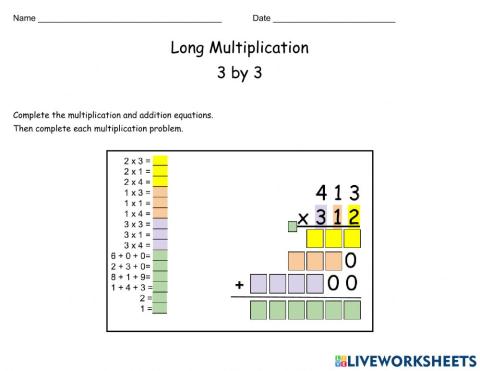 Long Multiplication 3 by 3