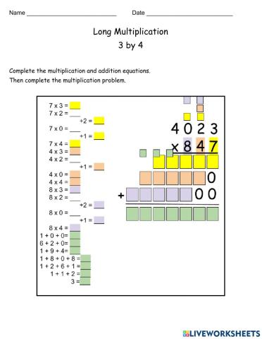 Long Multiplication 3 by 4