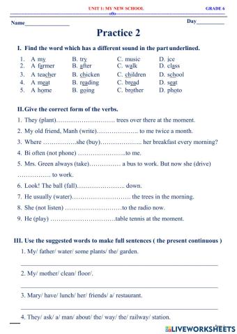 English 6 - Unit 1 - My New Schoo - Practice 2.2