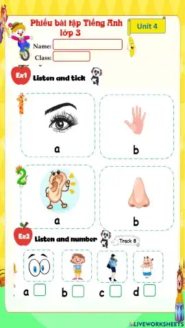 Phiếu bài tập Tiếng Anh 3 - Unit 4 Globall success